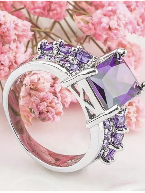 Exclusively Fancy Jewelry - Women’s Large Purple Rectangular Solitaire with Multi Layered Purple Stones NWT